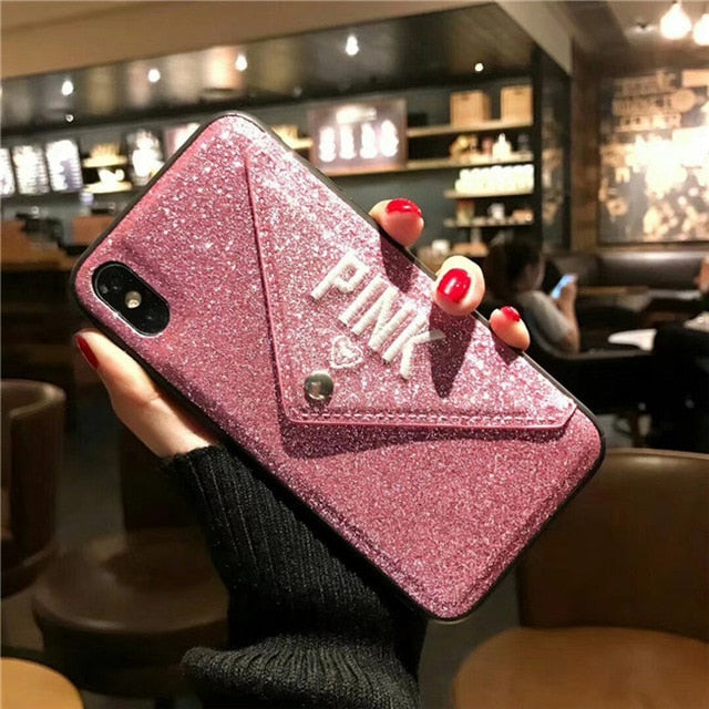 3D  PINK Card Holder Phone Case For iPhone 6+ / 6s + / 7+ / 8+ / X / XS / XR / XS MAX