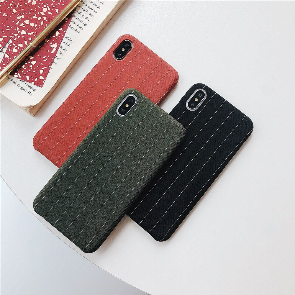 Black Stripes pattern leather phone case  For iPhone 6 / 6s / 7+ / X / XR / XS MAX