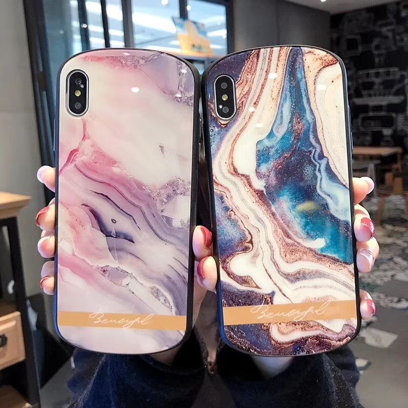 Curved Agate Marble Case For iphone XS Max / XR / X / 6+ / 6s + / 7+ / 8+