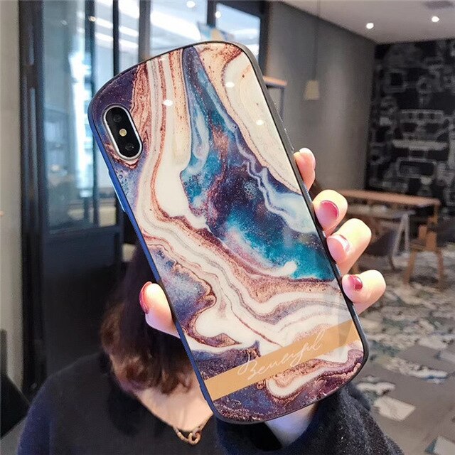 Curved Agate Marble Case For iphone XS Max / XR / X / 6+ / 6s + / 7+ / 8+