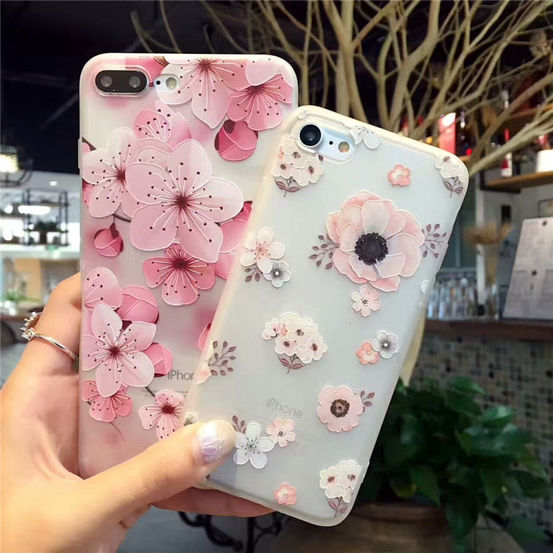 Pink Cherry Blossoms Phone Case For iphone 7 / 7+ / 8 / 8+ / 6 / 6s / X
