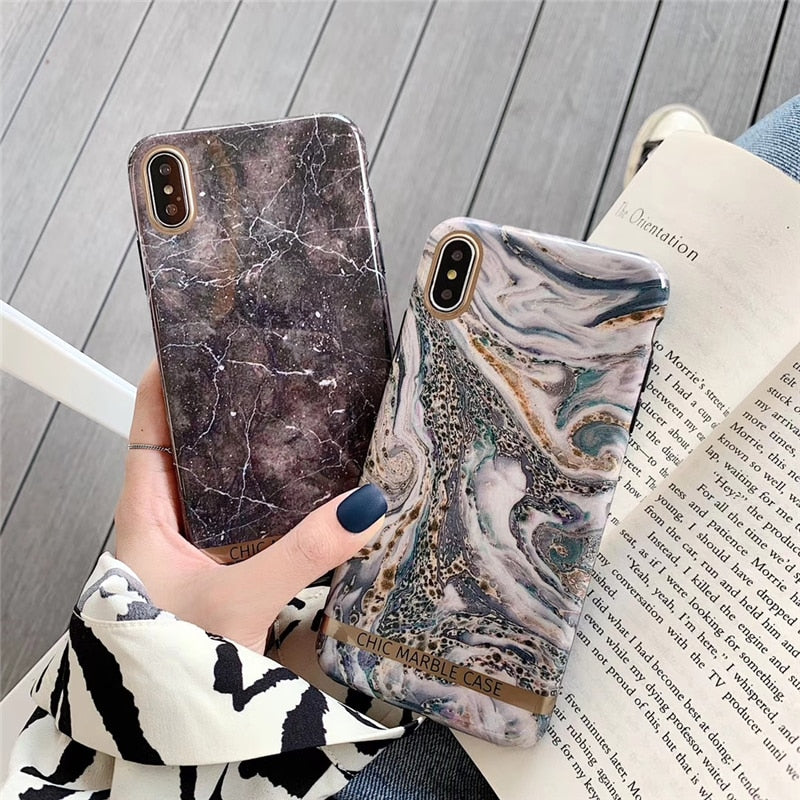 Golden Marble Phone Case For iPhone X / XS Max / XR / 8 / 8+ / 7+ /  6 / 6s