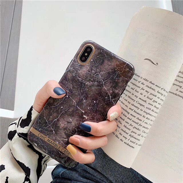 Golden Marble Phone Case For iPhone X / XS Max / XR / 8 / 8+ / 7+ /  6 / 6s